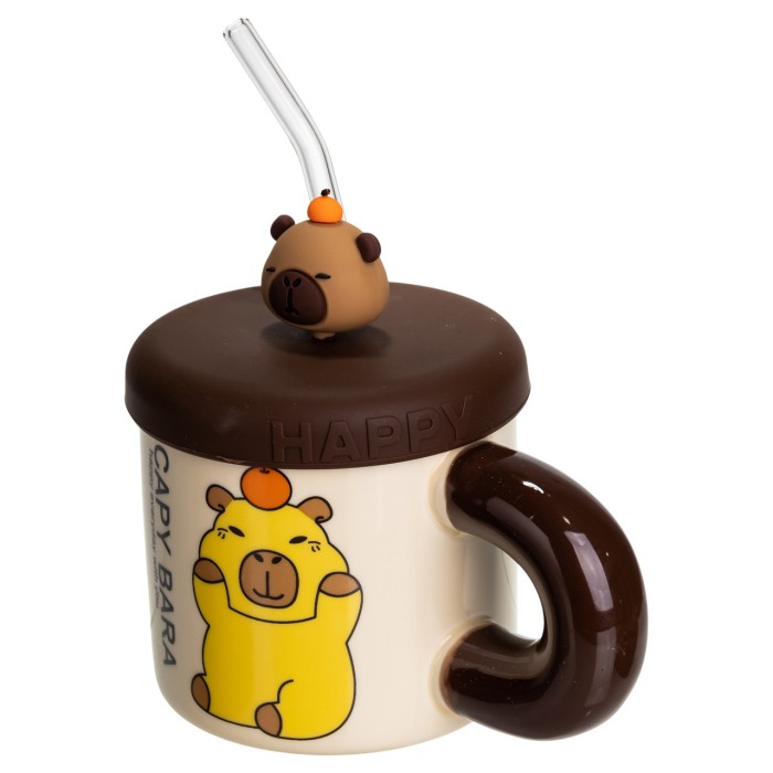 Кубок порцелянова з кришкою і трубочкою Капібара з апельсином 300 (мл) FM-27C (14262)