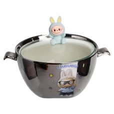 Бульйонниця порцелянова Labubu з кришкою і ручками 800 (мл) Ø15 (см) Сріблястий з блакитним FM-34D (82741)