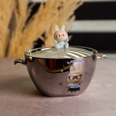 Бульйонниця порцелянова Labubu з кришкою і ручками 800 (мл) Ø15 (см) Сріблястий з блакитним FM-34D (82741)