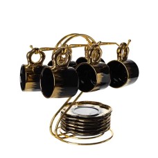 Набір чашок для кави на металевій підставці 6 (шт) по 100 (мл) Чорний з золотом FM-47 (66700)