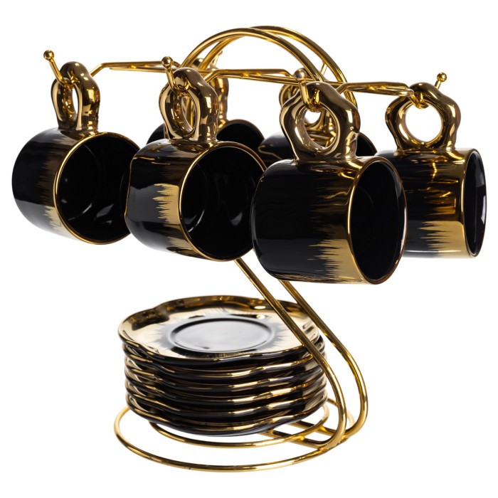 Набір чашок для кави на металевій підставці 6 (шт) по 100 (мл) Чорний з золотом FM-47 (66700)