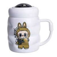 Чашка порцелянова з кришкою Labubu 400 (мл) Біла з коричневим FM-54B (22939)