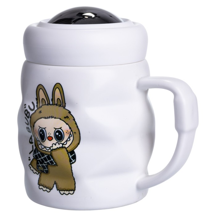 Чашка порцелянова з кришкою Labubu 400 (мл) Біла з коричневим FM-54B (22939)