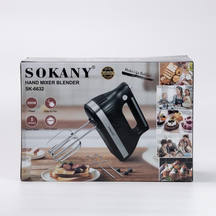 Міксер ручний з 2 насадками Sokany SK-6632 300 Вт чорний (78038)