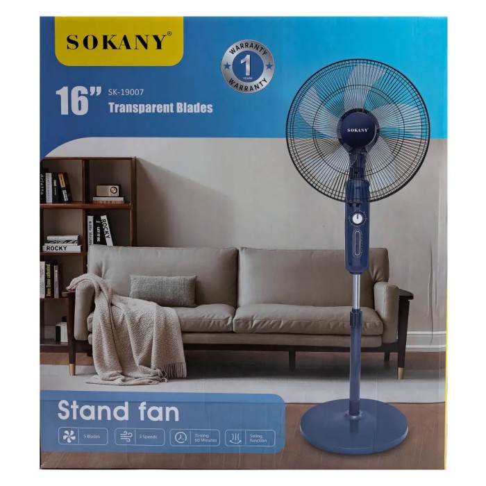 Вентилятор підлоговий Sokany 3 режими швидкості Ø 45 см SK-19007 (59187)