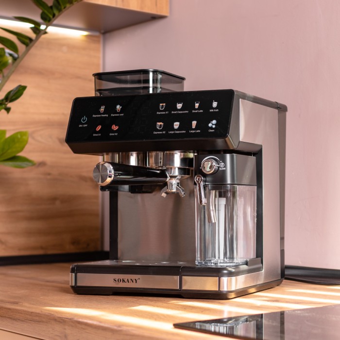 Кавоварка ріжкова 4в1 з кавомолкою 1800 Вт резервуар 2,6 л Sokany SK-04032 (18209)