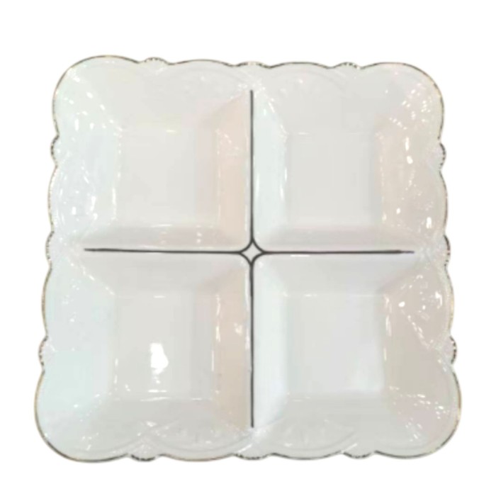 Менажниця порцелянова на 4 секції для закусок 25×25×4 см тарілка менажниця квадратна для сервірування Біла 120-YH-HG015 (59395)