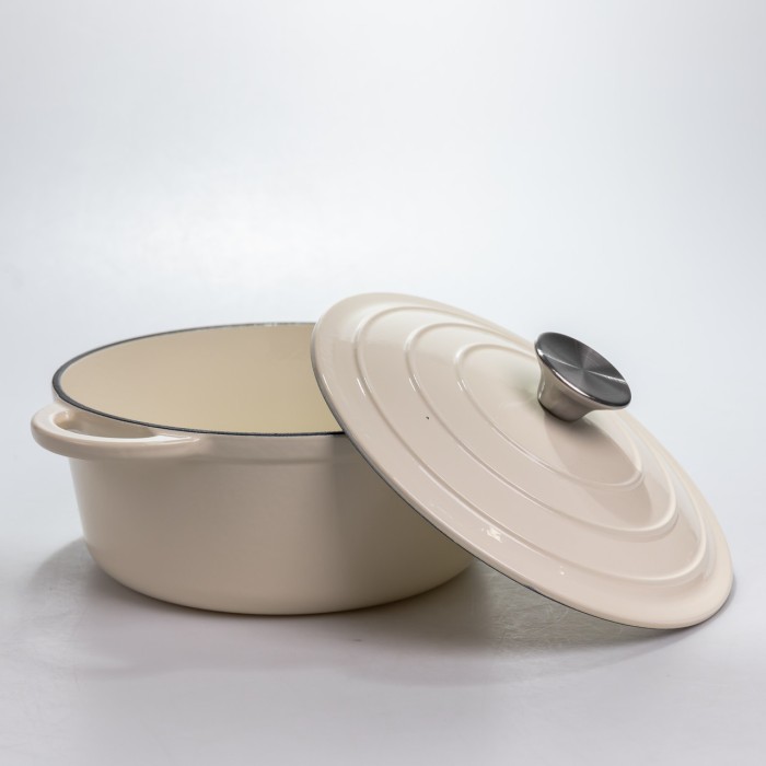 Каструля чавунна 2.5 л емальована з кришкою посуд для тушкування запікання томління кухонна Біла HP-1-14-WHITE (88833)