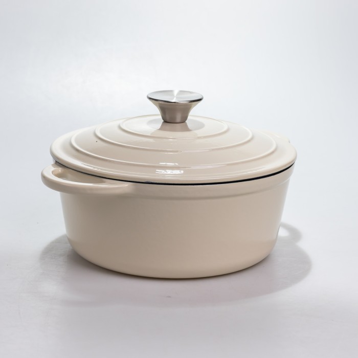 Каструля чавунна 2.5 л емальована з кришкою посуд для тушкування запікання томління кухонна Біла HP-1-14-WHITE (88833)