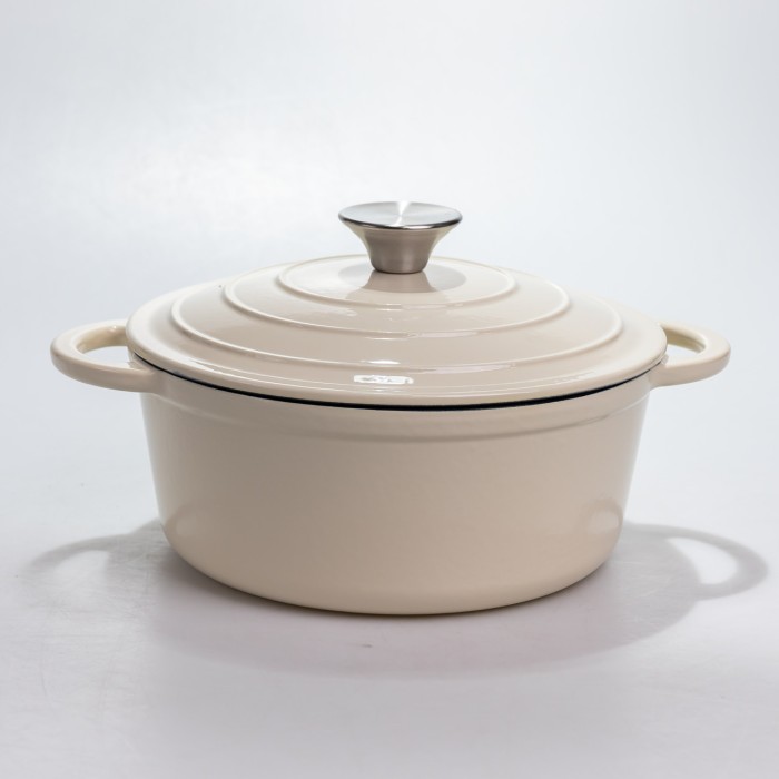 Каструля чавунна 2.5 л емальована з кришкою посуд для тушкування запікання томління кухонна Біла HP-1-14-WHITE (88833)