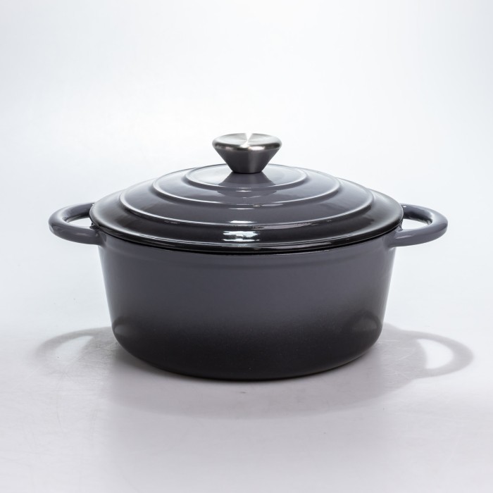 Каструля чавунна 2.5 л емальована з кришкою посуд для тушкування запікання томління кухонна Сіра HP-1-14-GREY (17807)