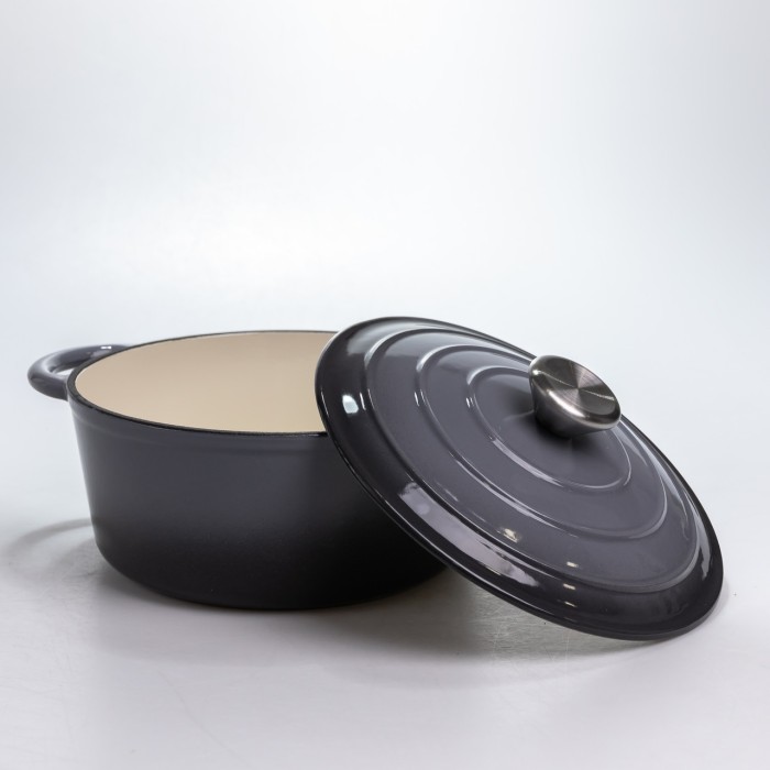 Каструля чавунна 2.5 л емальована з кришкою посуд для тушкування запікання томління кухонна Сіра HP-1-14-GREY (17807)