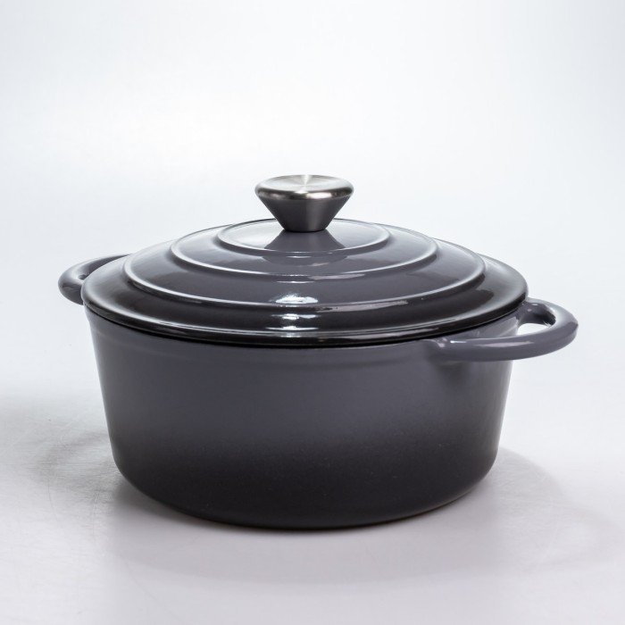 Каструля чавунна 2.5 л емальована з кришкою посуд для тушкування запікання томління кухонна Сіра HP-1-14-GREY (17807)