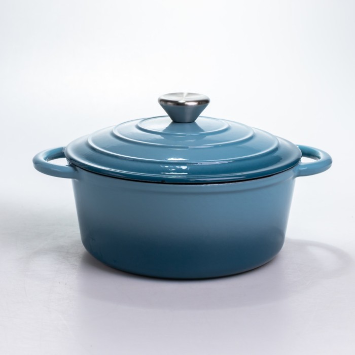 Каструля чавунна 2.5 л емальована з кришкою посуд для тушкування запікання томління кухонна Синя HP-1-14-BLUE (55407)