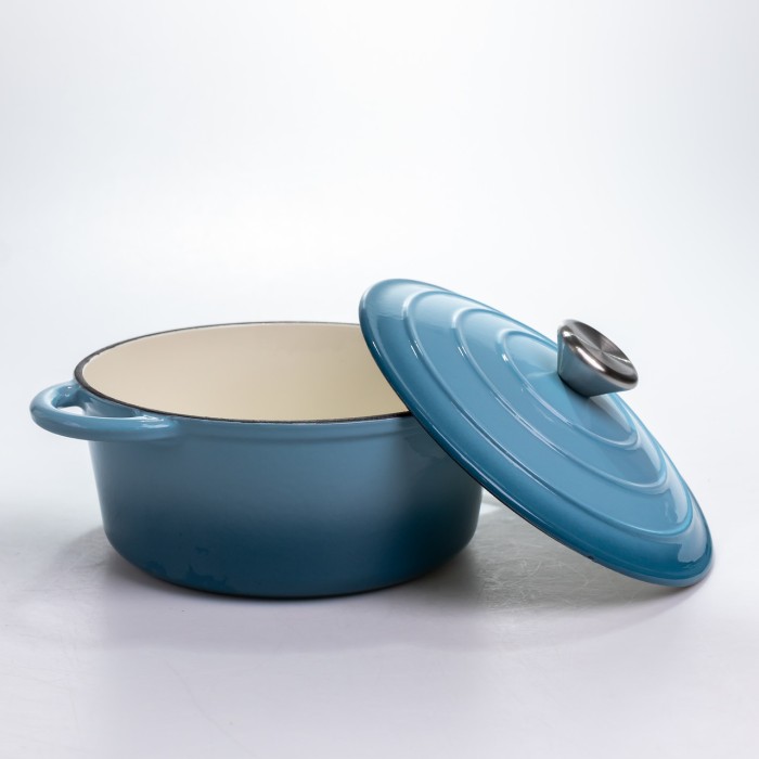 Каструля чавунна 2.5 л емальована з кришкою посуд для тушкування запікання томління кухонна Синя HP-1-14-BLUE (55407)