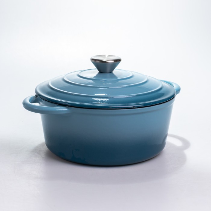 Каструля чавунна 2.5 л емальована з кришкою посуд для тушкування запікання томління кухонна Синя HP-1-14-BLUE (55407)