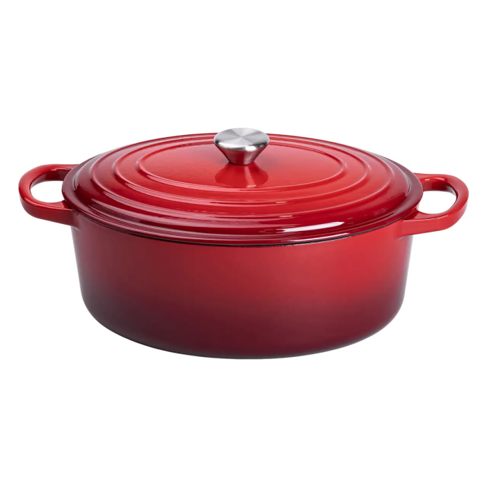 Гусятниця чавунна емальована червона 6 літрів Ø26 см з кришкою, посуд для тушкування запікання всіх типів плит HP-1-10-RED (61894)
