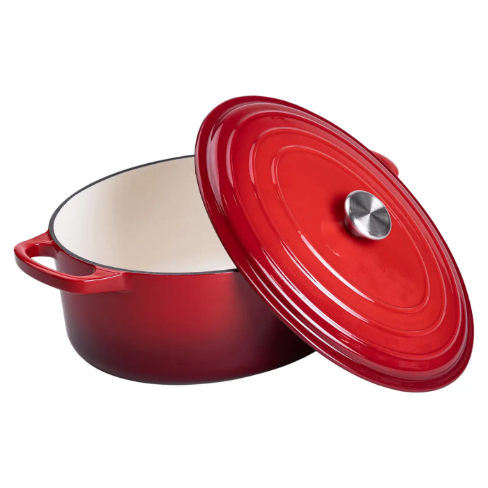 Гусятниця чавунна емальована червона 6 літрів Ø26 см з кришкою, посуд для тушкування запікання всіх типів плит HP-1-10-RED (61894)