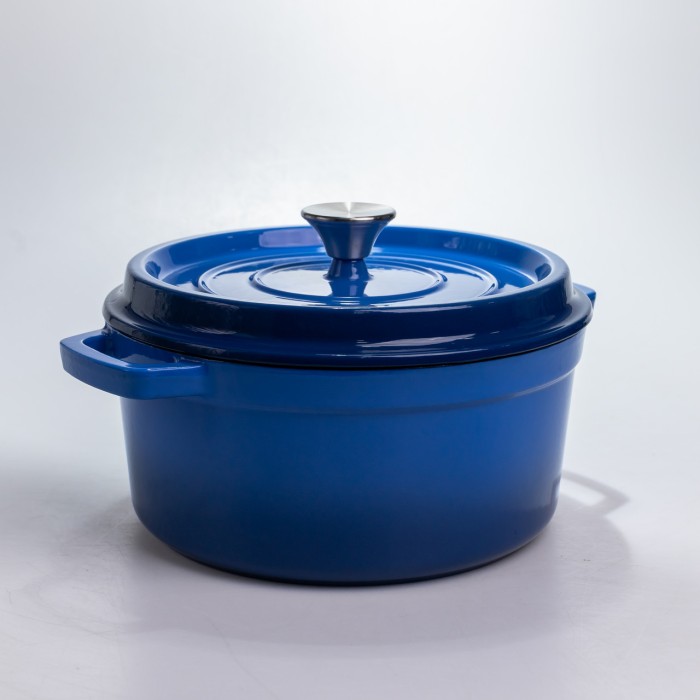Каструля чавунна 4.5 л емальована з кришкою посуд для тушкування запікання томонія кухонна Синя HP-1-19-BLUE (68620)