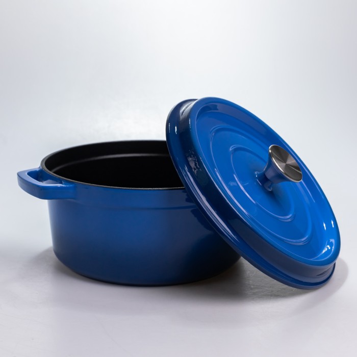 Каструля чавунна 4.5 л емальована з кришкою посуд для тушкування запікання томонія кухонна Синя HP-1-19-BLUE (68620)