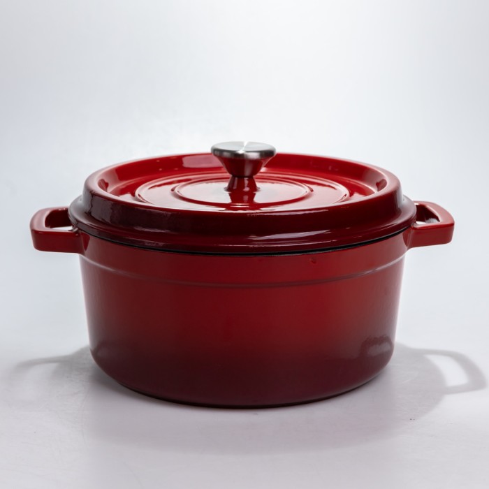 Каструля чавунна 4.5 л емальована з кришкою посуд для тушкування запікання томління кухонна Червона HP-1-19-RED (73786)