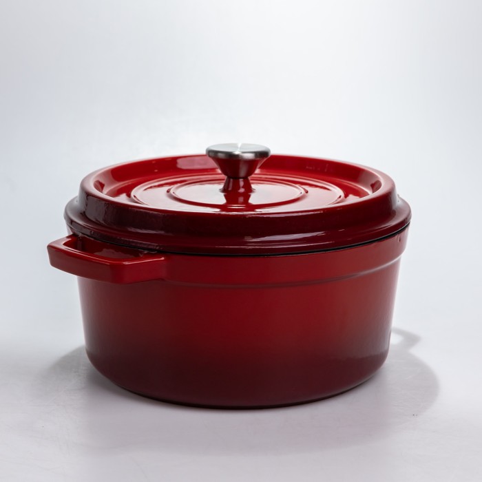 Каструля чавунна 4.5 л емальована з кришкою посуд для тушкування запікання томління кухонна Червона HP-1-19-RED (73786)