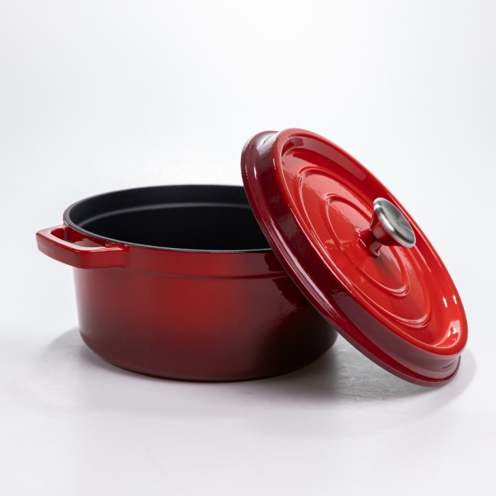 Каструля чавунна 4.5 л емальована з кришкою посуд для тушкування запікання томління кухонна Червона HP-1-19-RED (73786)