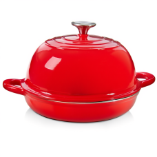 Чавунна кругла форма для випікання хліба з кришкою Ø26 (см) антипригарна форма для хліба в духовку Червона HP-1-22-RED (40927)