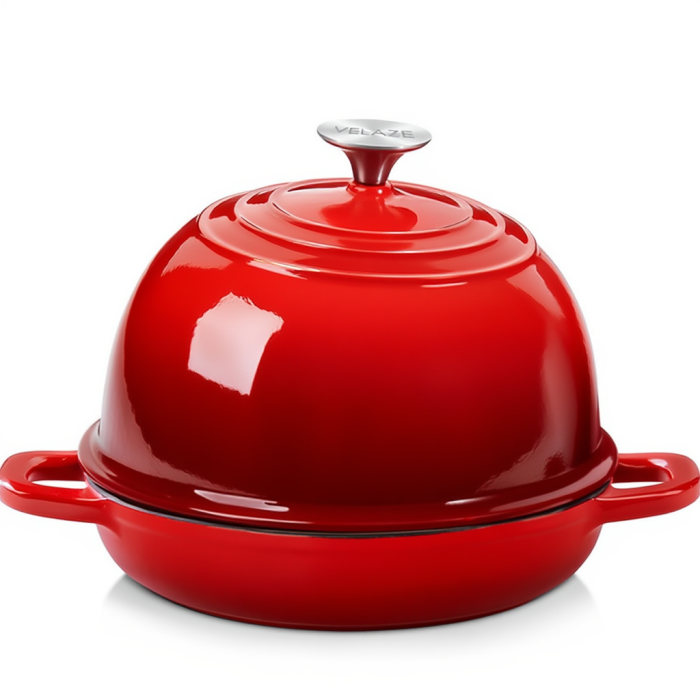 Чавунна кругла форма для випікання хліба з кришкою Ø26 (см) антипригарна форма для хліба в духовку Червона HP-1-22-RED (40927)