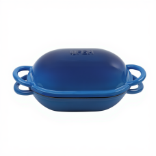 Чавунна овальна форма для випікання хліба з кришкою 25×17×15 (см) форма для хліба в духовку Синя HP-1-23-BLUE (19144)