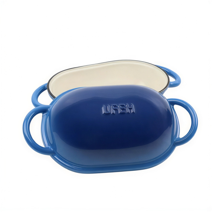 Чавунна овальна форма для випікання хліба з кришкою 25×17×15 (см) форма для хліба в духовку Синя HP-1-23-BLUE (19144)