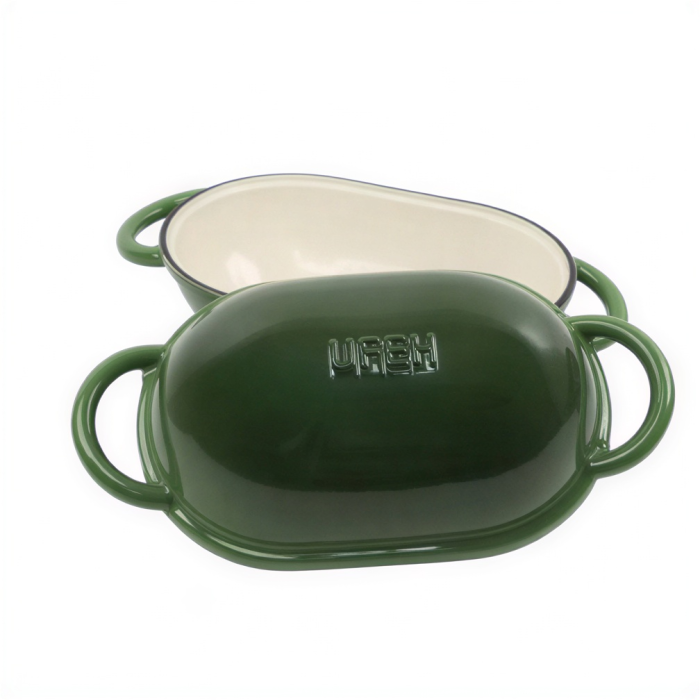 Чавунна овальна форма для випікання хліба з кришкою 25×17×15 (см) форма для хліба в духовку Зелена HP-1-23-GREEN (23936)