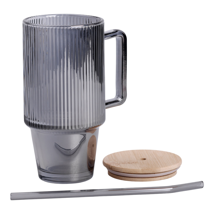 Кружка скляна з кришкою та трубочкою 750 (мл) Сірий HP-19-50 (18601)