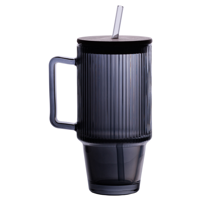 Кружка скляна з кришкою та трубочкою 750 (мл) Сірий HP-19-50 (18601)