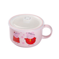 Миска для локшини керамічна 770 мл із герметичною кришкою рожева HP-15-12 (34510)