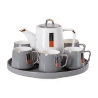 Чайний сервіз на 6 персон з керамічною підставкою, сірий. (58837)