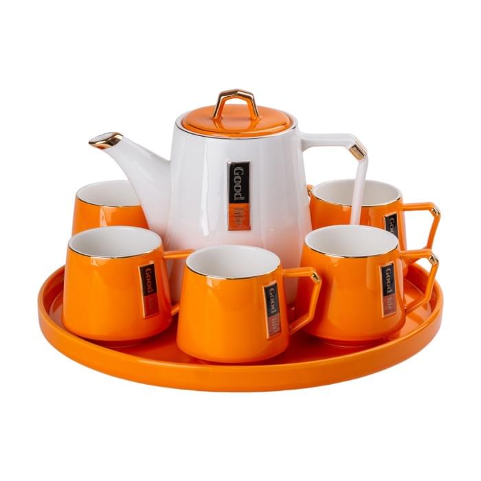 Чайний сервіз на 6 персон із керамічною підставкою Orange (82214)