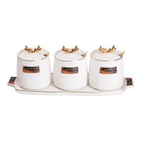 Набір банок з підставкою для сипучих продуктів, 400 мл, білі HP-15-30 (24428)