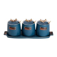 Набір банок з підставкою для сипучих продуктів, 400 мл, сині HP-15-32 (61494)