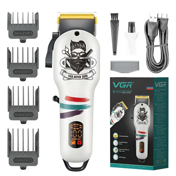 Тример для бороди і волосся VGR V-699B акумуляторний USB зарядка білий (84554)