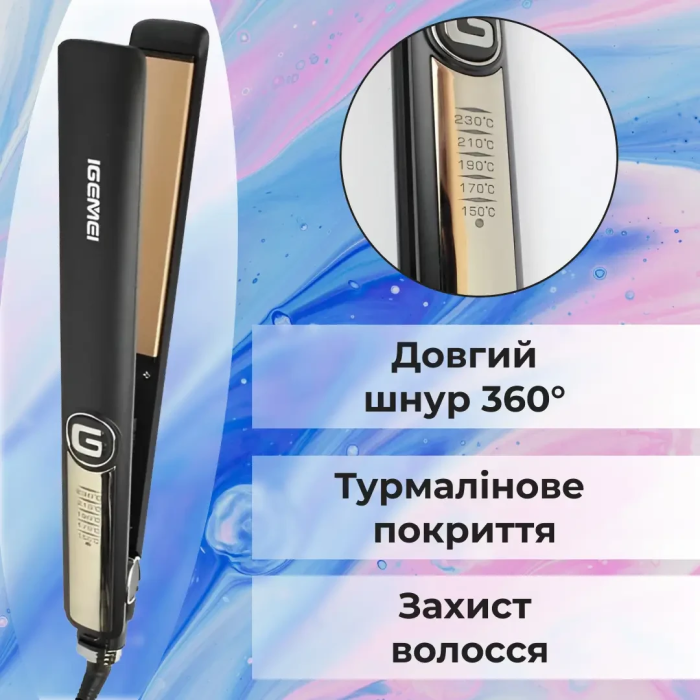 Утюжок для волосся Gemei GM-416 з турмаліновим покриттям чорний (21702)