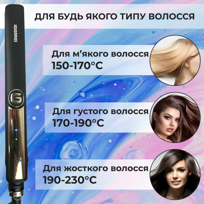 Утюжок для волосся Gemei GM-416 з турмаліновим покриттям чорний (21702)