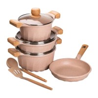 Набір посуду, 3 каструлі, сковорода, алюмінієва товстодонна MGC з лопаткою та ополоником, бежевий. (81064)