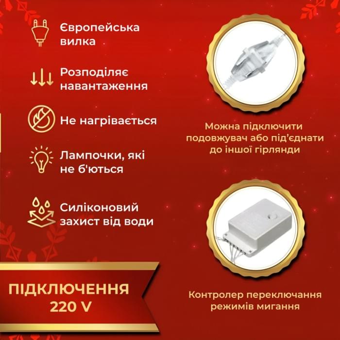 Гірлянда штора світлодіодна GarlandoPro Роса 200LED 3х2м 10 ліній 8 режимів гірлянда крапля роси Жовтий 173304Y (89882)