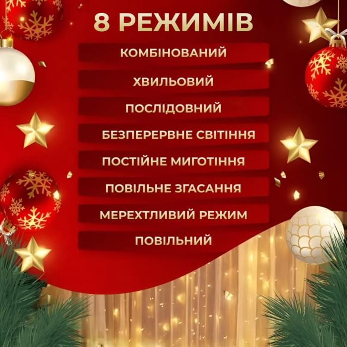Гірлянда штора світлодіодна GarlandoPro Роса 200LED 3х2м 10 ліній 8 режимів гірлянда крапля роси Жовтий 173304Y (89882)