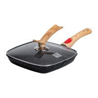 Алюмінієва сковорода-гриль 24 см зі скляною кришкою та ручкою, квадратна, чорна MGC HP-4-461B (53048)