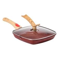 Алюмінієва сковорода-гриль 24 см зі скляною кришкою Square Red MGC HP-4-461R (28582)
