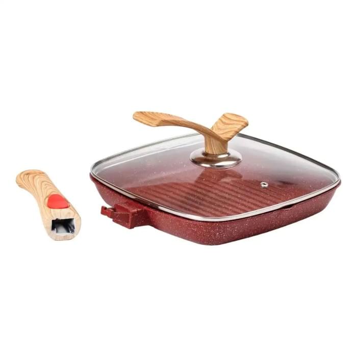 Алюмінієва сковорода-гриль 24 см зі скляною кришкою Square Red MGC HP-4-461R (81930)
