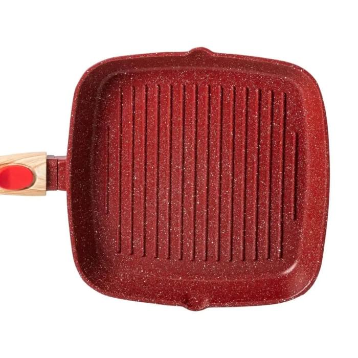Алюмінієва сковорода-гриль 24 см зі скляною кришкою Square Red MGC HP-4-461R (81930)