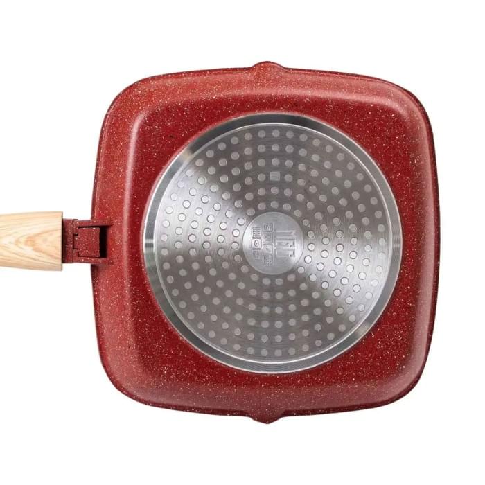 Алюмінієва сковорода-гриль 24 см зі скляною кришкою Square Red MGC HP-4-461R (81930)